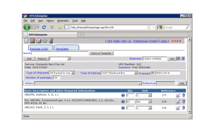 HTS Enterprise Package Screen