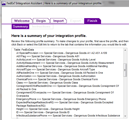 FedEx Integration Assistant Menu 12