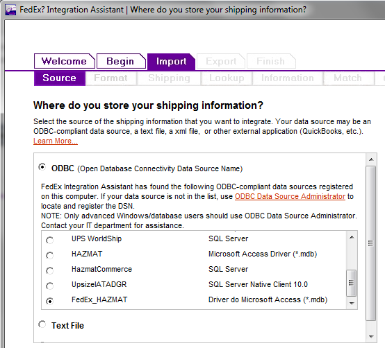 FedEx Integration Assistant Menu 4