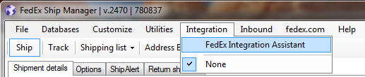 FedEx Integration Assistant Menu